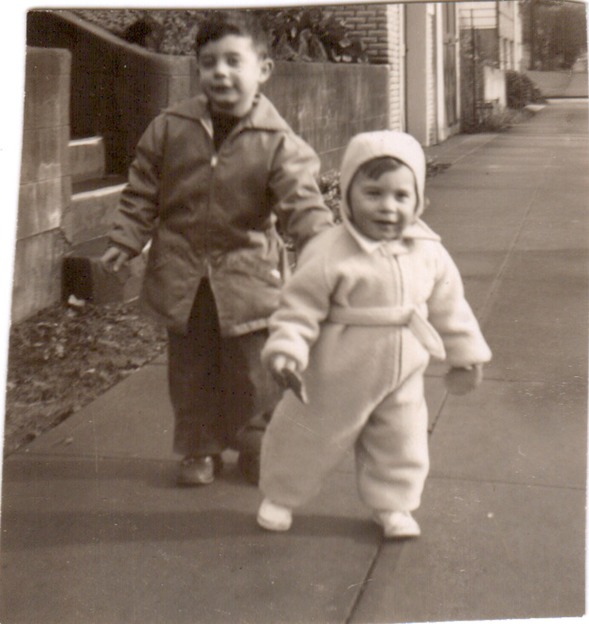 1951 BOB AND DAVID OUT FOR A WALK IN IPORTLAND, OR.